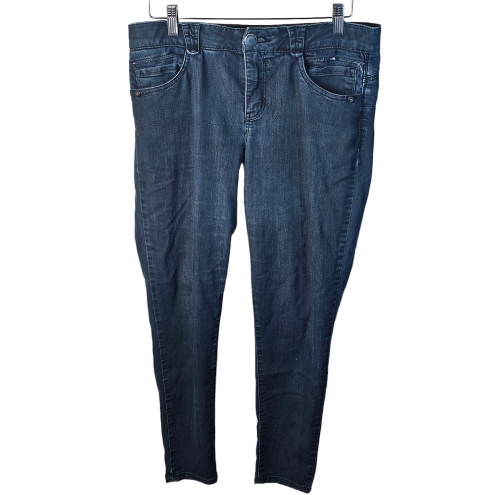 Democracy Women's Ab Solution Mid Rise Blue Denim Jeans 10 Stretch Booty Lift